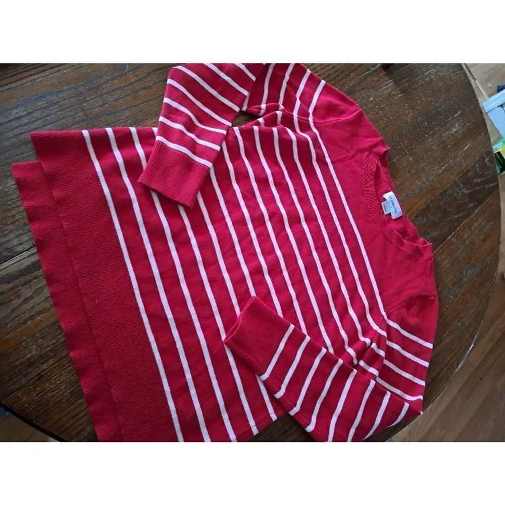 Large Liz Claiborne Red White Long Sleeve Cotton Knit Pullover Sweater
